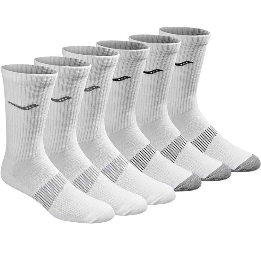 SAUCONY RUN DRY CREW SOCK 6/PACK ถุงเท้าวิ่งสำหรับผู้ชายและผู้หญิง - Rev Online